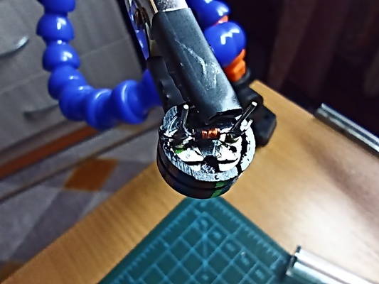 Close-up of the buzzer with a soldered diode